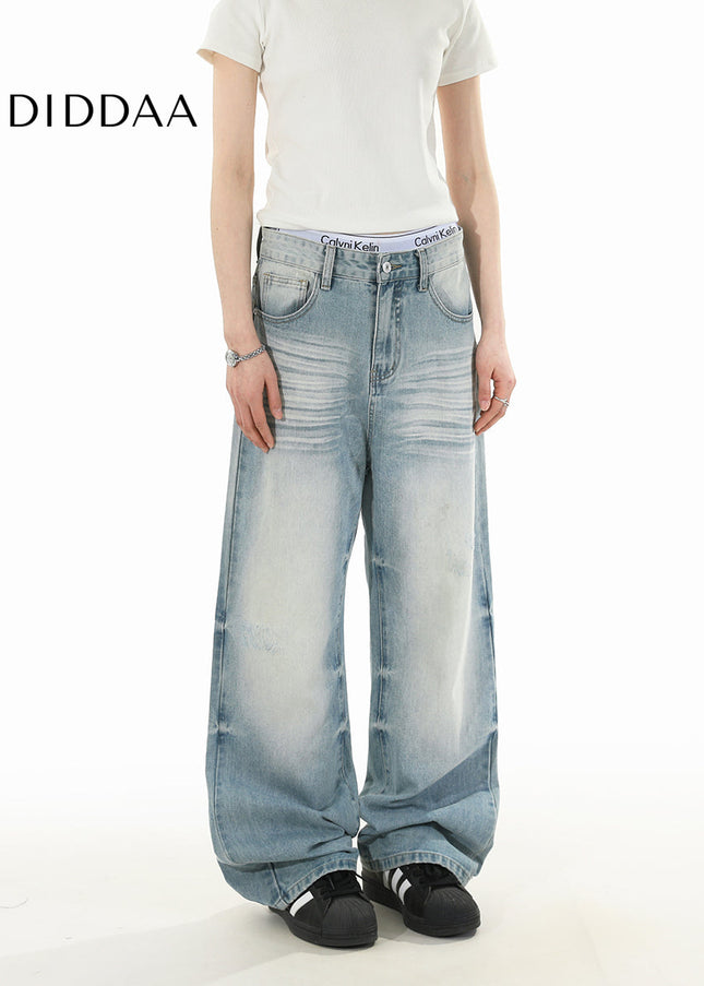 Light-Colored Distressed Straight-Leg Jeans RAVENOASIS - Men’s Jeans
