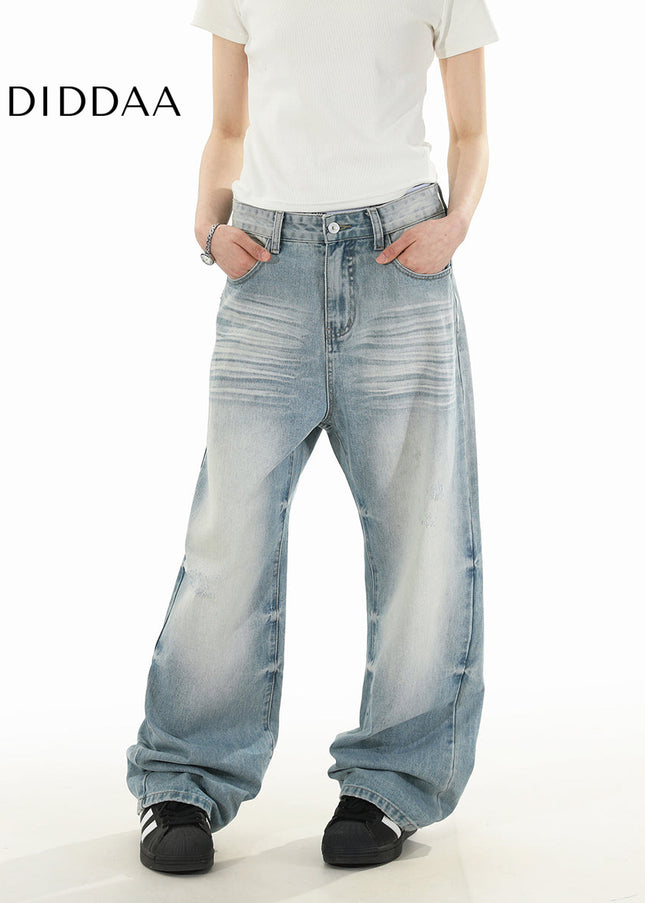 Light-Colored Distressed Straight-Leg Jeans RAVENOASIS - Men’s Jeans