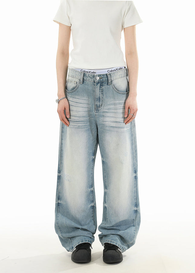 Light-Colored Distressed Straight-Leg Jeans RAVENOASIS - Men’s Jeans