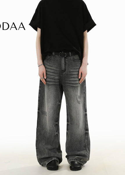 Light-Colored Distressed Straight-Leg Jeans RAVENOASIS - S / Grey - Men’s Jeans