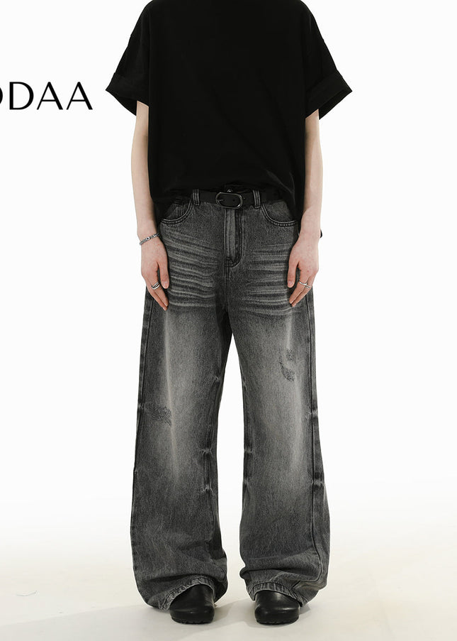 Light-Colored Distressed Straight-Leg Jeans RAVENOASIS - S / Grey - Men’s Jeans