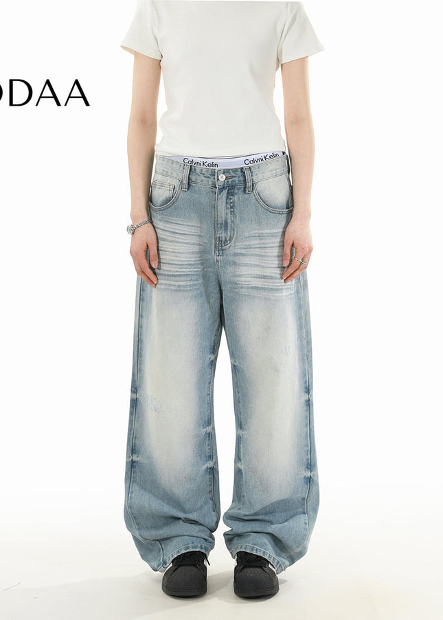 Light-Colored Distressed Straight-Leg Jeans RAVENOASIS - S / Light Blue - Men’s Jeans