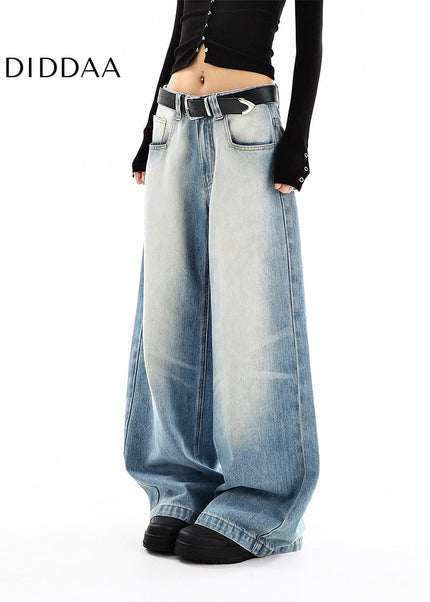 Light-Colored Distressed Wide-Leg Mop Trousers - Women’s Jeans