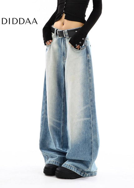 Light-Colored Distressed Wide-Leg Mop Trousers - Women’s Jeans