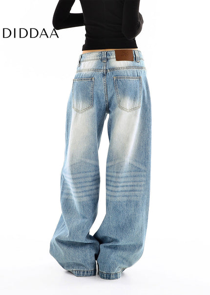 Light-Colored Distressed Wide-Leg Mop Trousers - Women’s Jeans