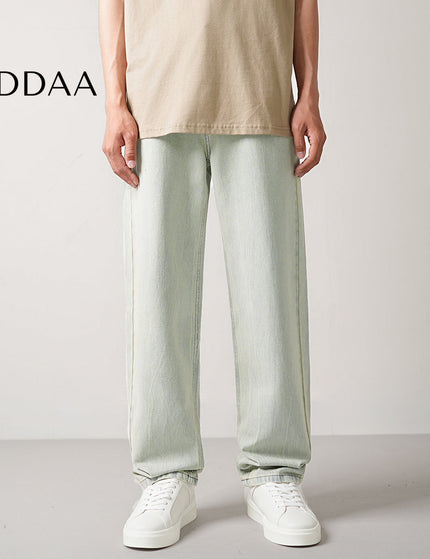 Light-Colored Drape Stretch Jeans Men’s Loose Straight-Leg - 28 / Green - Men’s Jeans