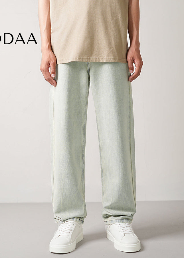 Light-Colored Drape Stretch Jeans Men’s Loose Straight-Leg - 28 / Green - Men’s Jeans