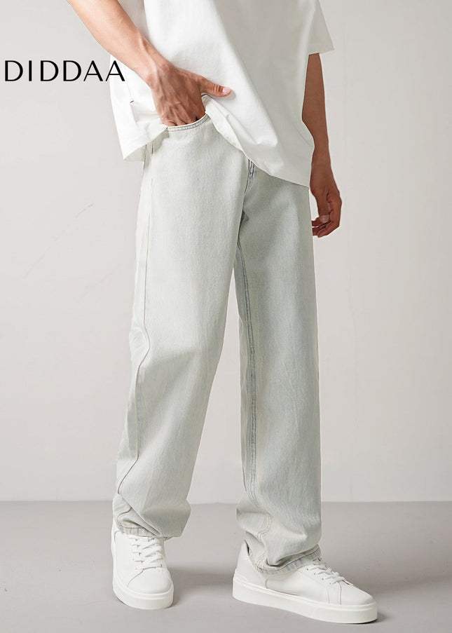 Light-Colored Drape Stretch Jeans Men’s Loose Straight-Leg - Men’s Jeans