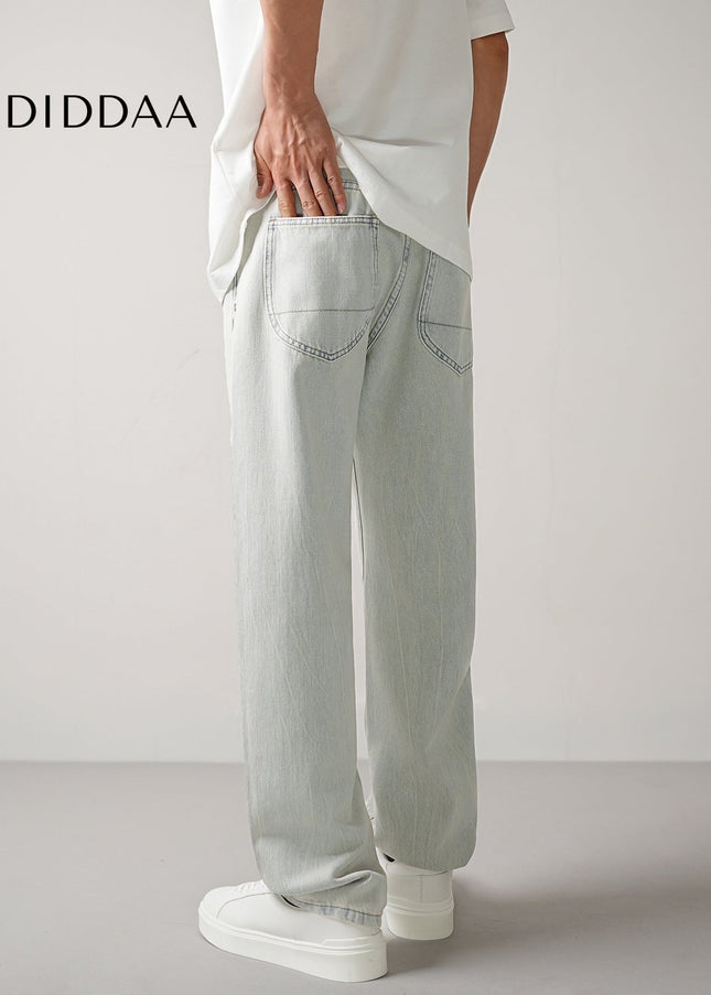 Light-Colored Drape Stretch Jeans Men’s Loose Straight-Leg - Men’s Jeans