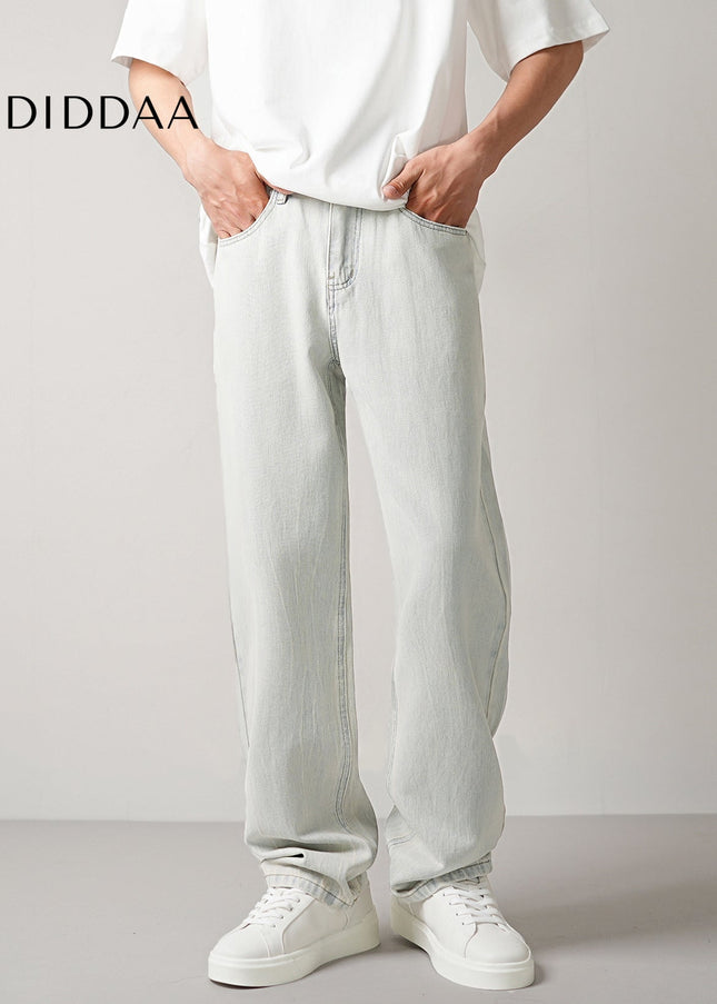 Light-Colored Drape Stretch Jeans Men’s Loose Straight-Leg - Men’s Jeans