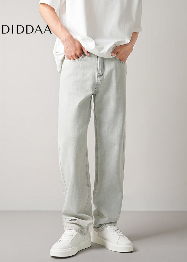 Light-Colored Drape Stretch Jeans Men’s Loose Straight-Leg - Men’s Jeans