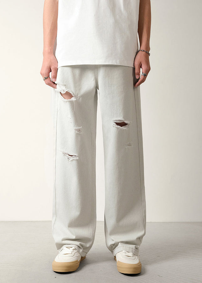 Light-Colored Ripped Distressed Casual Jeans for Men - 28 / White - Men’s Jeans