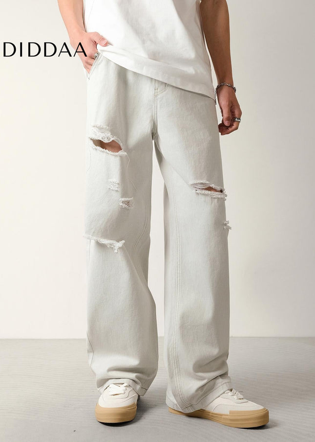 Light-Colored Ripped Distressed Casual Jeans for Men - Men’s Jeans