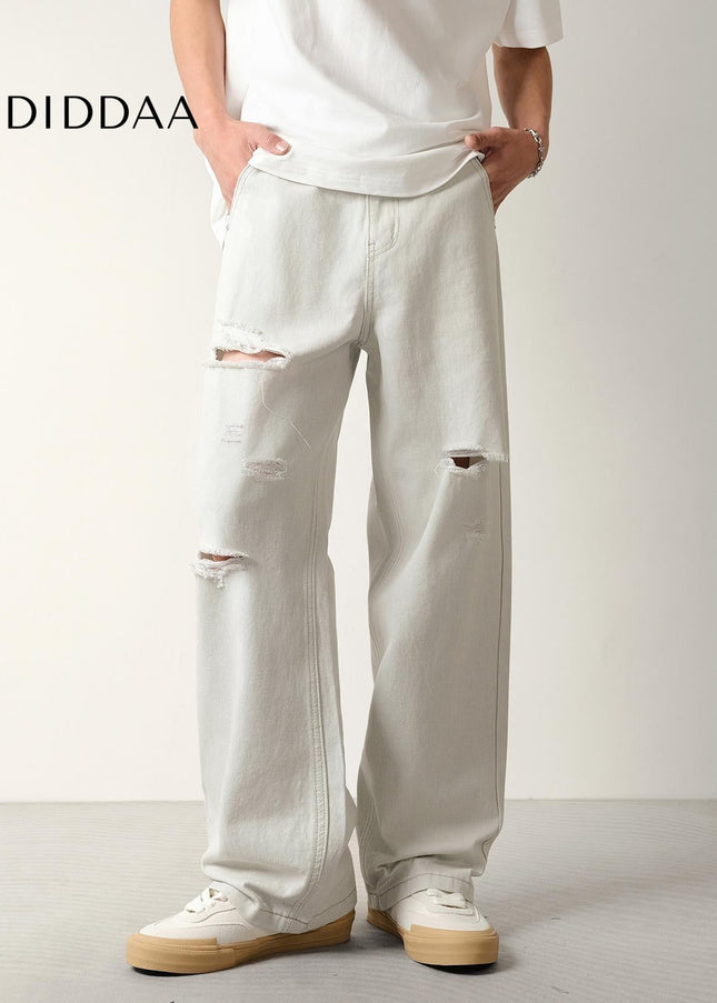Light-Colored Ripped Distressed Casual Jeans for Men - Men’s Jeans
