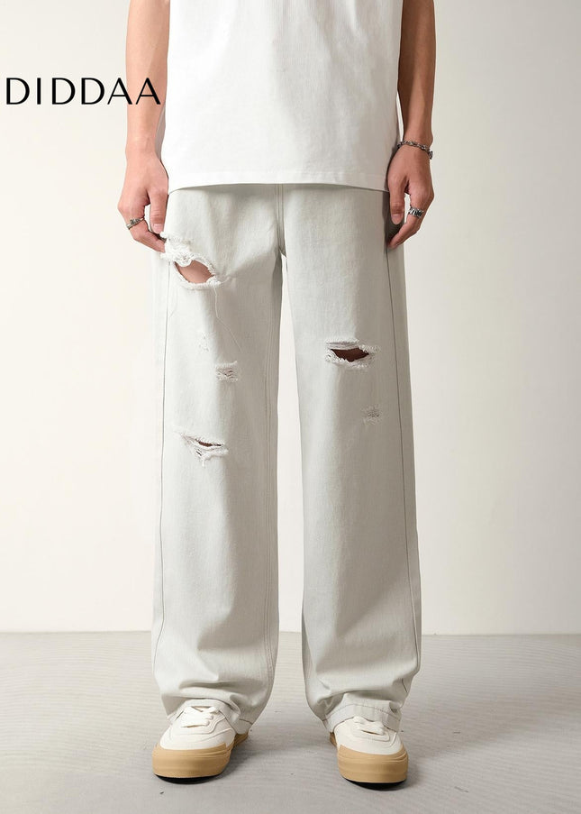 Light-Colored Ripped Distressed Casual Jeans for Men - Men’s Jeans