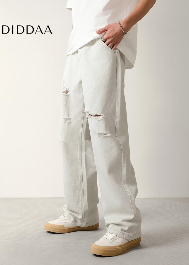 Light-Colored Ripped Distressed Casual Jeans for Men - Men’s Jeans