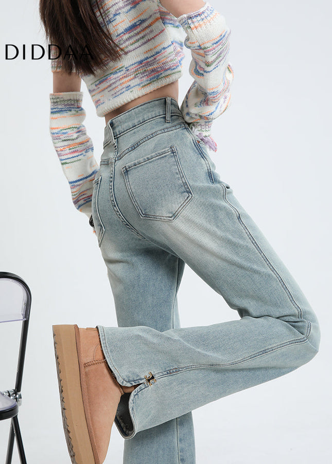 Light-Colored Ultra-High-Waisted Slit Skinny Jeans - Women’s Jeans