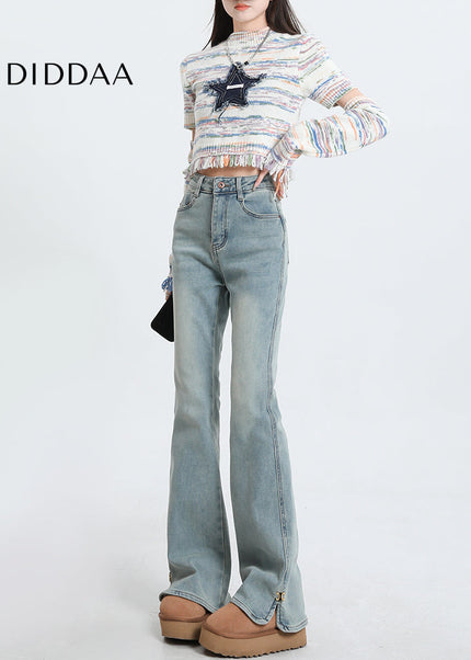 Light-Colored Ultra-High-Waisted Slit Skinny Jeans - Women’s Jeans