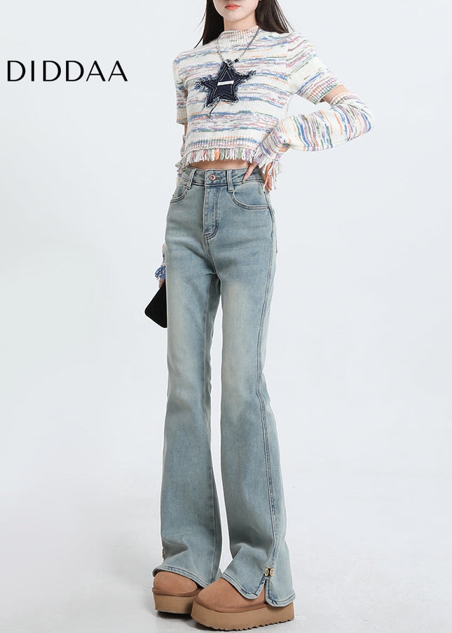 Light-Colored Ultra-High-Waisted Slit Skinny Jeans - Women’s Jeans