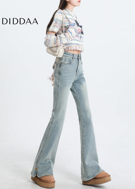 Light-Colored Ultra-High-Waisted Slit Skinny Jeans - Women’s Jeans