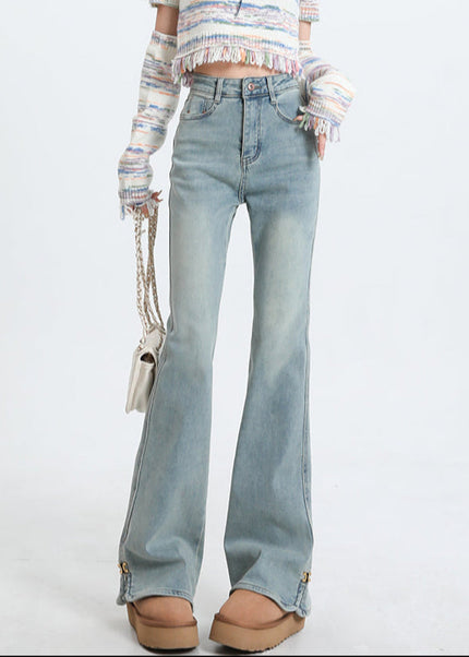 Light-Colored Ultra-High-Waisted Slit Skinny Jeans - Women’s Jeans