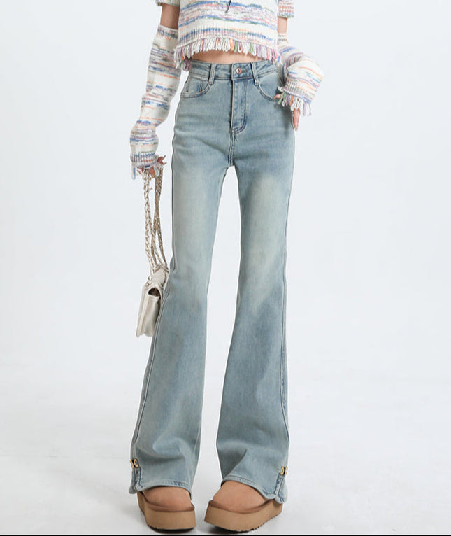 Light-Colored Ultra-High-Waisted Slit Skinny Jeans - Women’s Jeans
