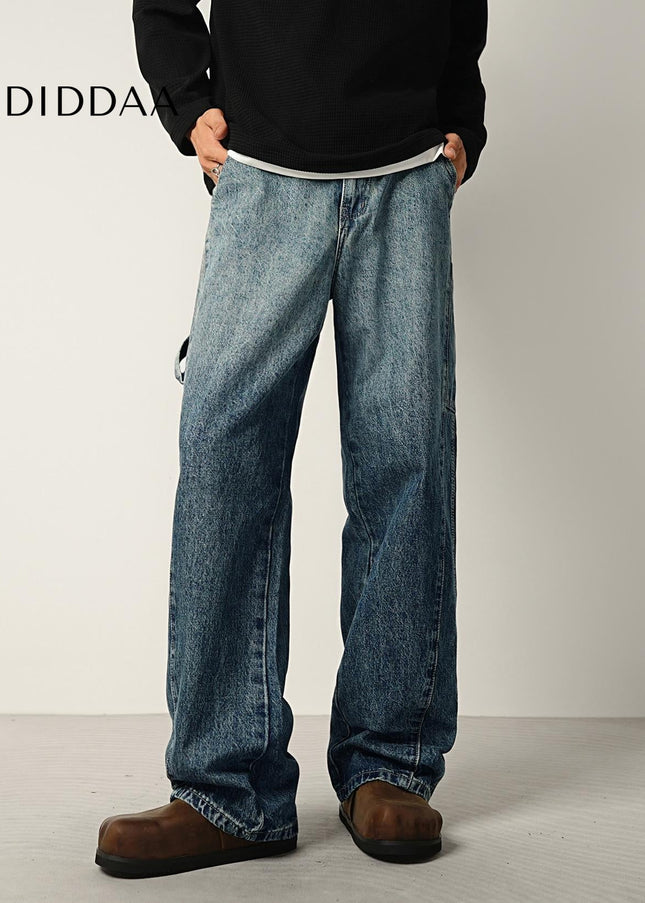 Light Gradient Wash Loose Wide-Leg Jeans for Men - Men’s Jeans