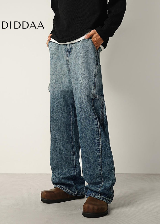 Light Gradient Wash Loose Wide-Leg Jeans for Men - Men’s Jeans