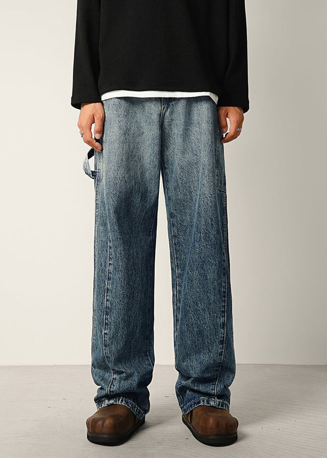 Light Gradient Wash Loose Wide-Leg Jeans for Men - S / Dark Blue - Men’s Jeans