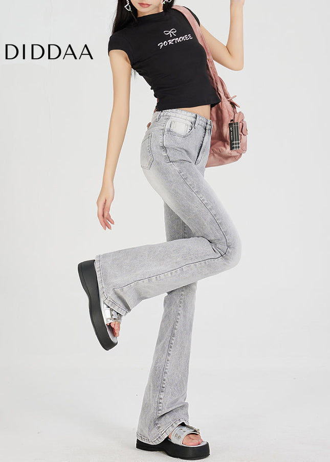 Light Gray High Waist Slim Flared Pants Women’s Vintage - Women’s Jeans