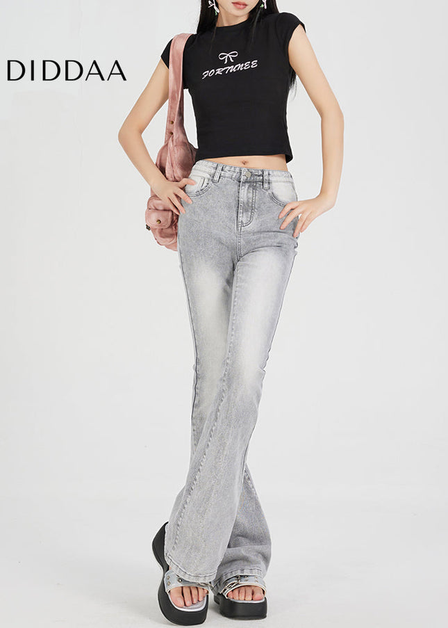 Light Gray High Waist Slim Flared Pants Women’s Vintage - Women’s Jeans