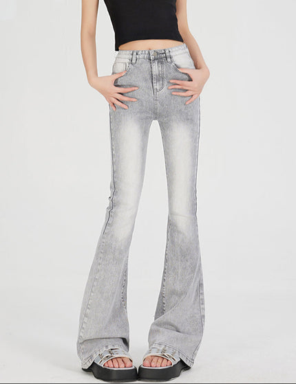 Light Gray High Waist Slim Flared Pants Women’s Vintage - Women’s Jeans