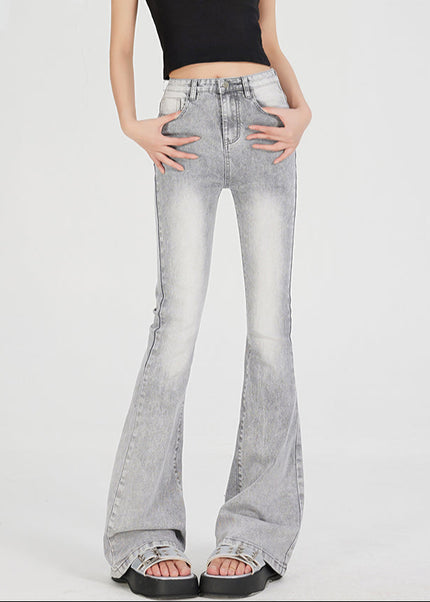 Light Gray High Waist Slim Flared Pants Women’s Vintage - Women’s Jeans