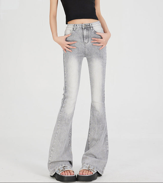 Light Gray High Waist Slim Flared Pants Women’s Vintage - Women’s Jeans