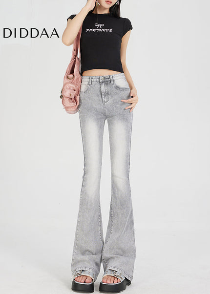 Light Gray High Waist Slim Flared Pants Women’s Vintage - Women’s Jeans