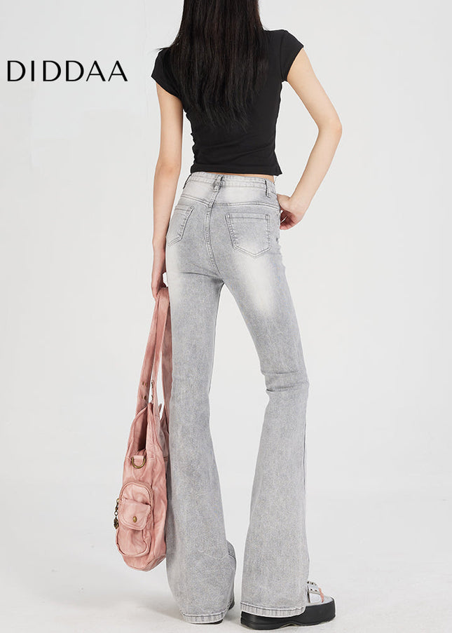 Light Gray High Waist Slim Flared Pants Women’s Vintage - Women’s Jeans
