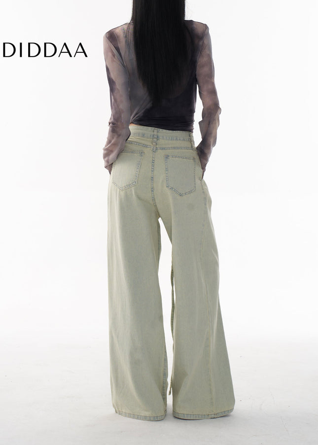 Light Wash Distressed Drawstring Wide-Leg Jeans - Women’s Jeans