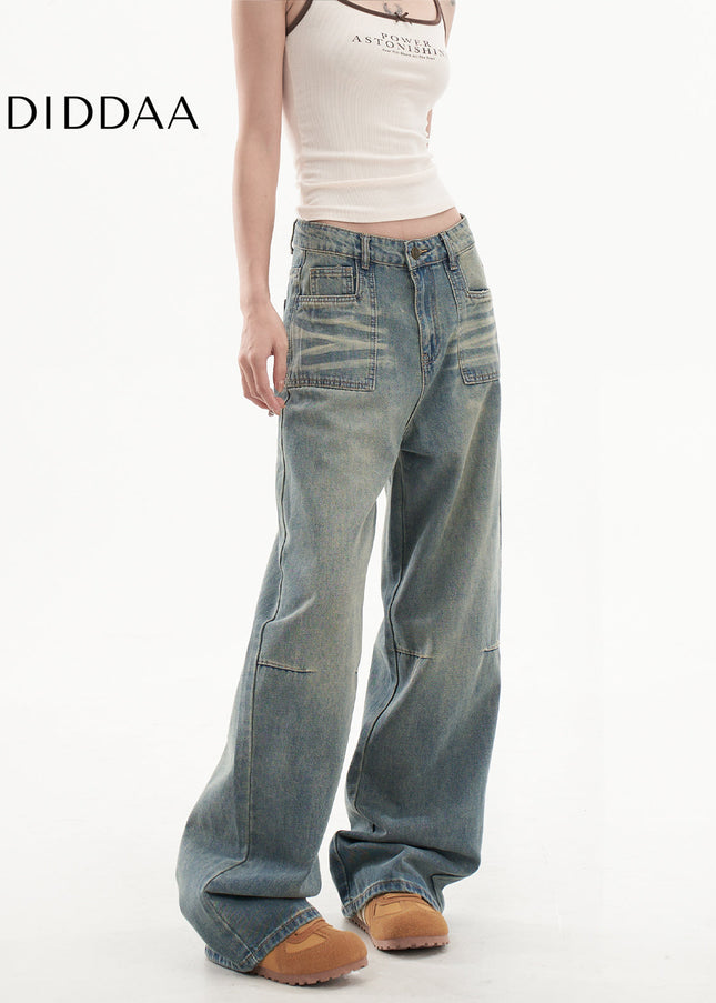 Light Wash Distressed High Waisted Wide Leg Jeans - Women’s Jeans