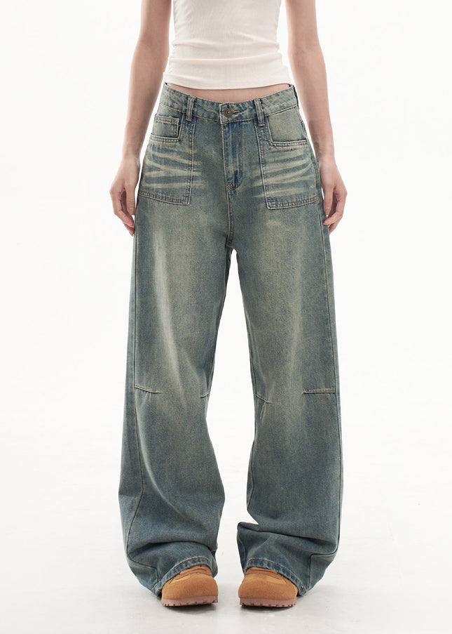 Light Wash Distressed High Waisted Wide Leg Jeans - Women’s Jeans