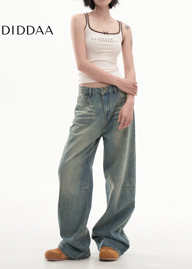 Light Wash Distressed High Waisted Wide Leg Jeans - Women’s Jeans