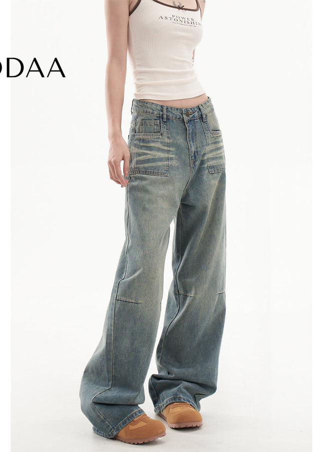 Light Wash Distressed High Waisted Wide Leg Jeans - Women’s Jeans
