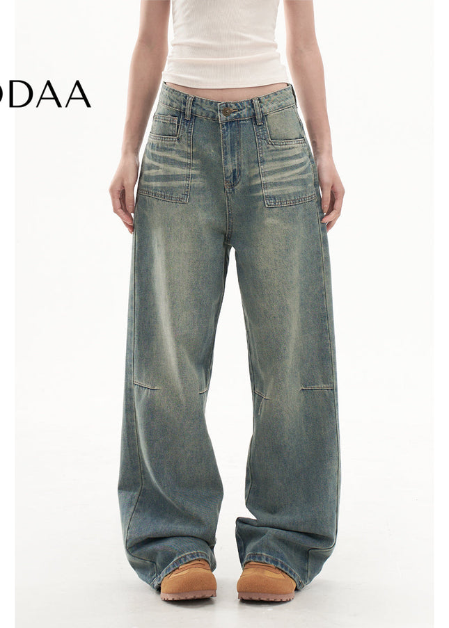 Light Wash Distressed High Waisted Wide Leg Jeans - XS / Mid Blue - Women’s Jeans