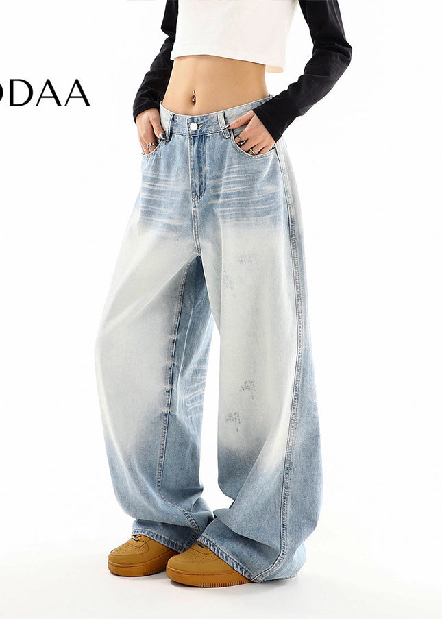 Light Wash Distressed Wide Leg Jeans for Women - S / Light Blue - Women’s Jeans