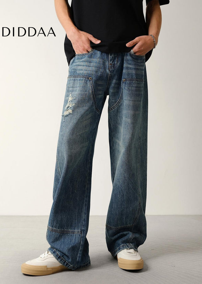 Light Wash Loose Fit Cargo Jeans for Men - Men’s Jeans
