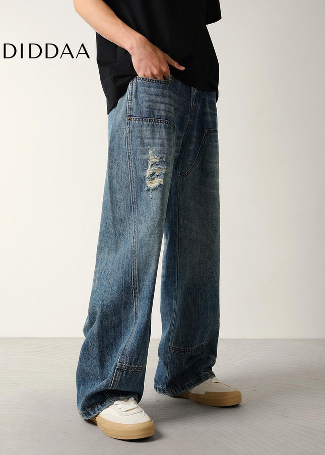Light Wash Loose Fit Cargo Jeans for Men - Men’s Jeans