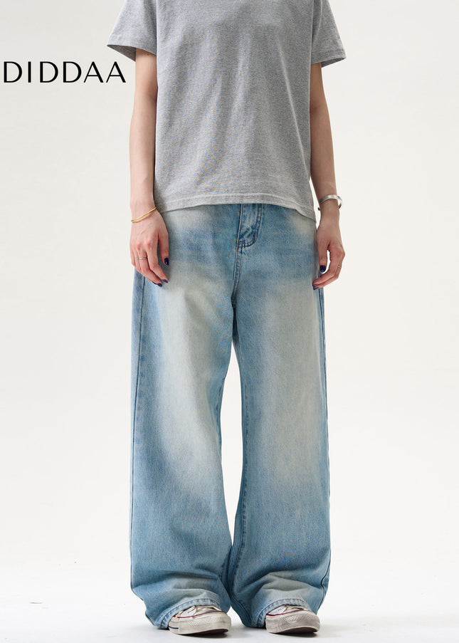 Light Wash Loose Fit Jeans for Men Retro Straight Leg - Men’s Jeans