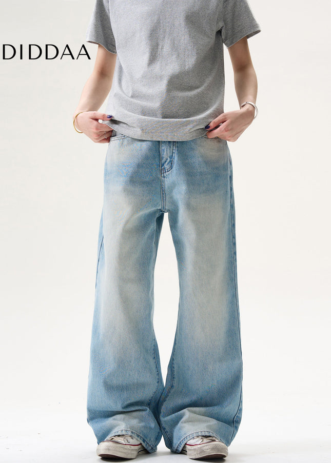 Light Wash Loose Fit Jeans for Men Retro Straight Leg - Men’s Jeans