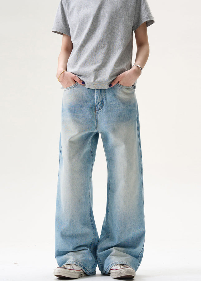 Light Wash Loose Fit Jeans for Men Retro Straight Leg - Men’s Jeans