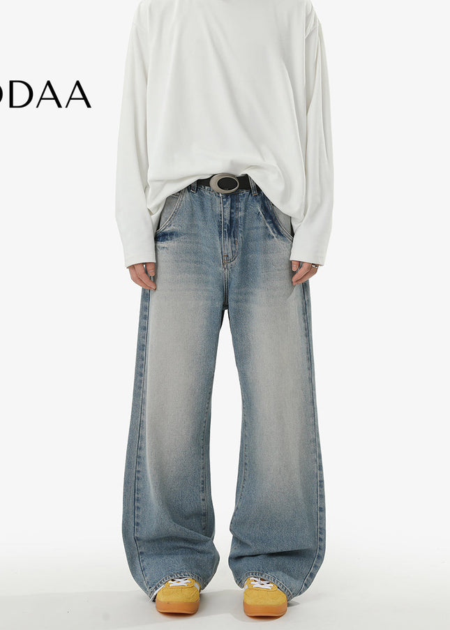 Light Wash Loose Fit Straight Leg Jeans for Men - S / Mid Blue - Men’s Jeans