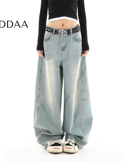 Light Washed Distressed Wide Leg Mop Jeans for Women - S / Light Blue - Women’s Jeans